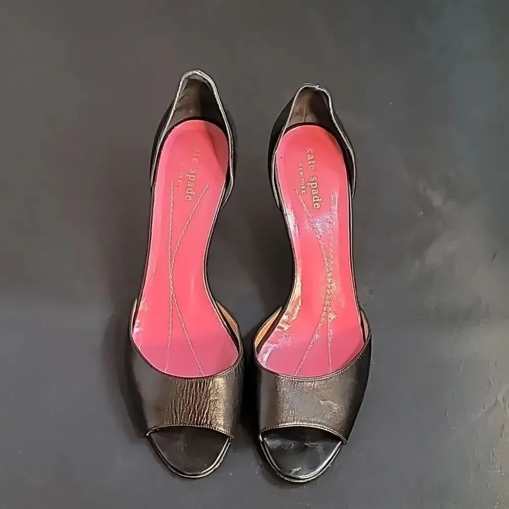 KATE SPADE LEATHER OPEN TOE LOW HEEL PUMP